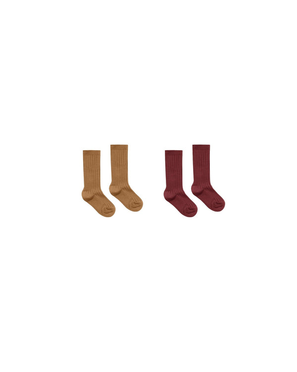 Ribbed Socks || Golden, Burgundy, , Rylee + Cru - All The Little Bows