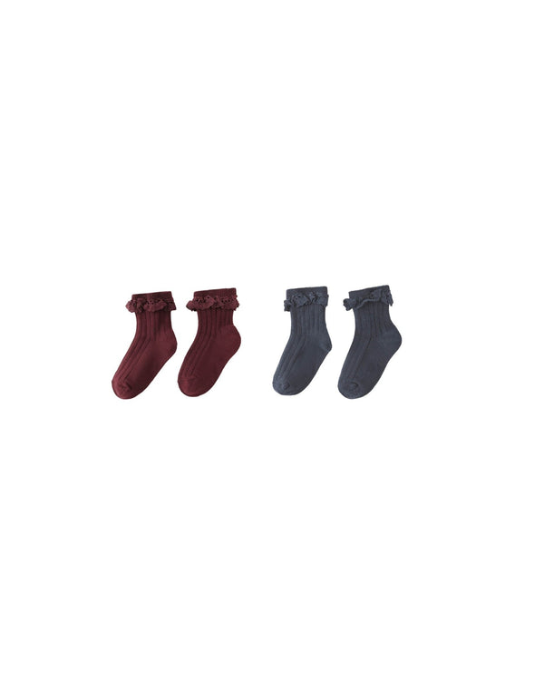 Lace Trim Socks, 2 - Pack || Burgundy, Navy, , Rylee + Cru - All The Little Bows