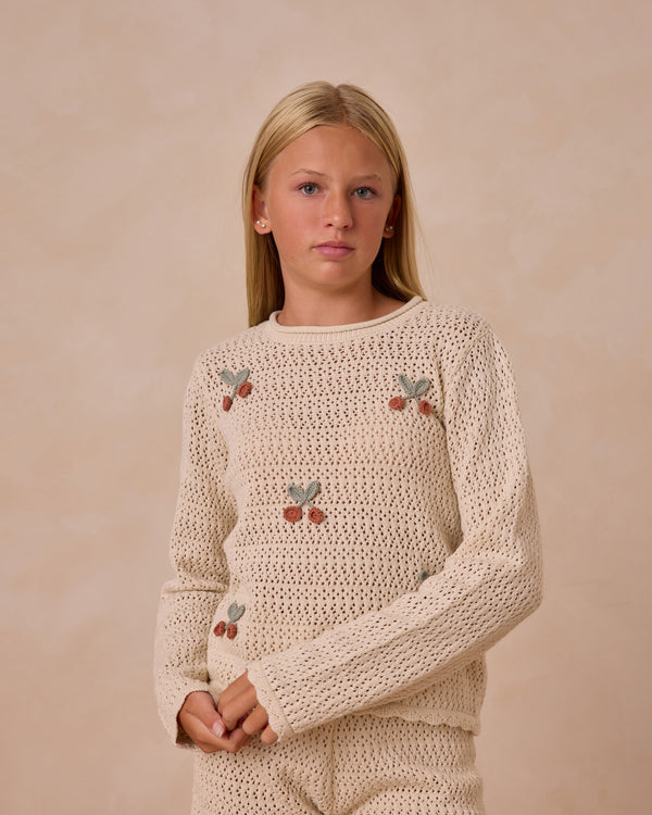 Teen Crochet Knit Pullover || Cherries