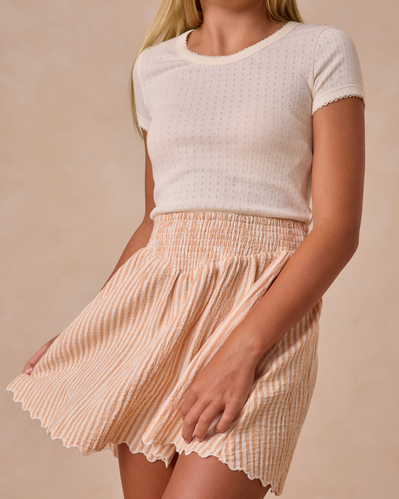 Smocked V Mini Skirt || Grapefruit Stripe (+ Teen)