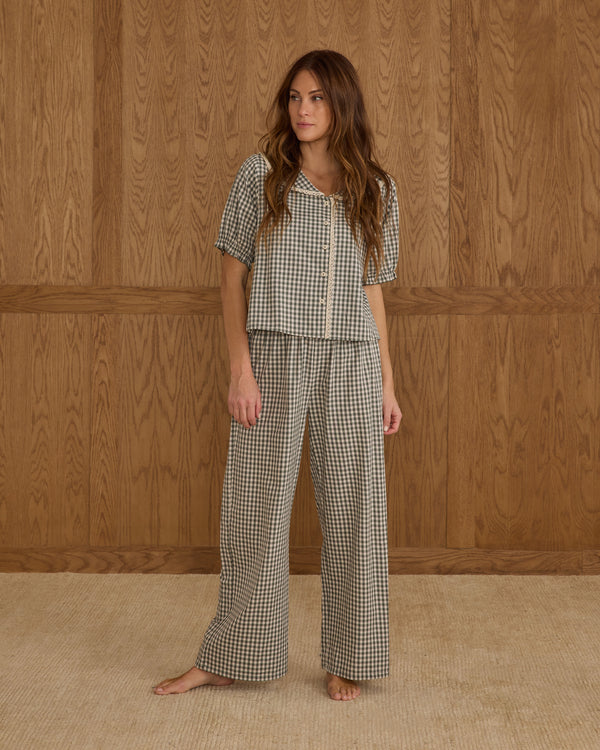 Women's Ruffle Pajamas || Evergreen Gingham