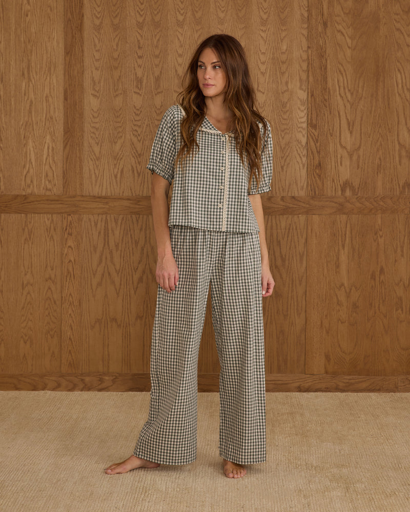 Women's Ruffle Pajamas || Evergreen Gingham