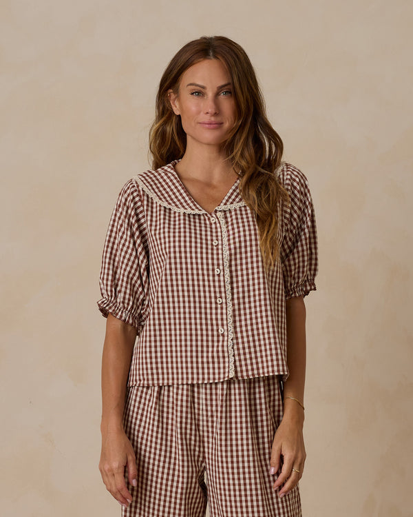 Women's Ruffle Pajamas || Brick Gingham