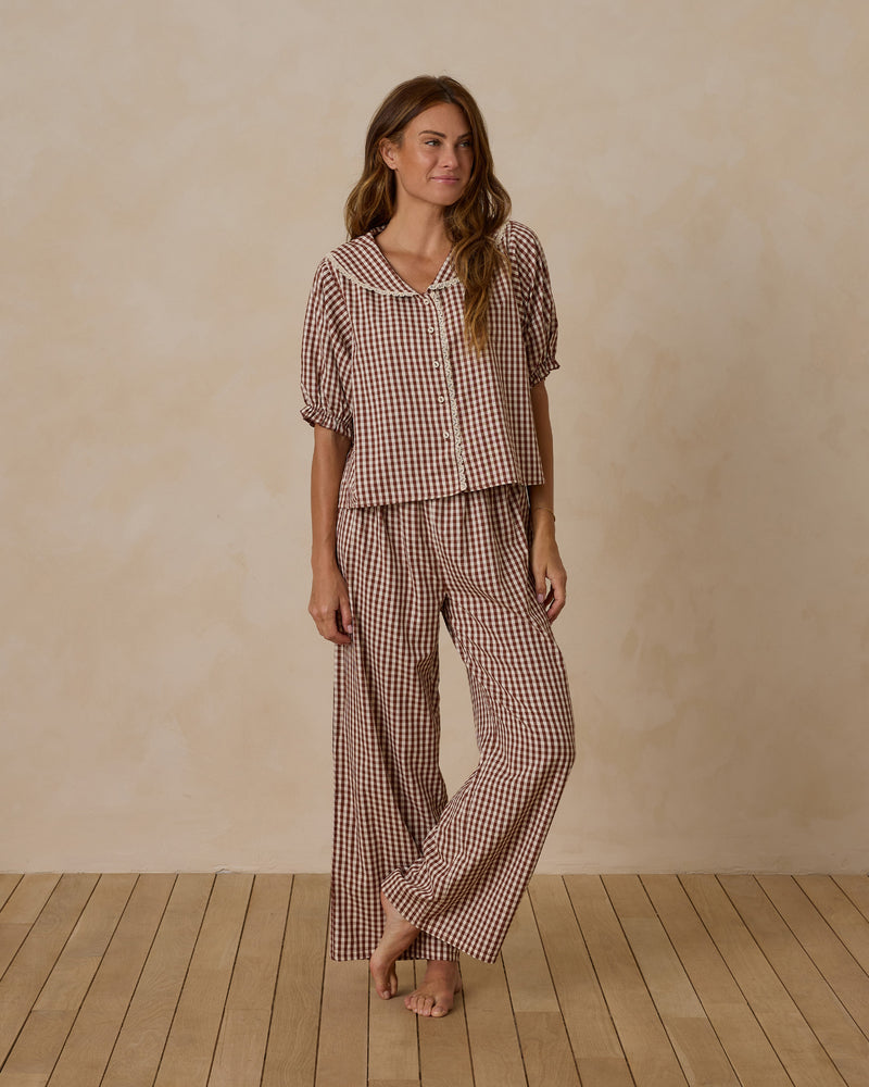 Women's Ruffle Pajamas || Brick Gingham