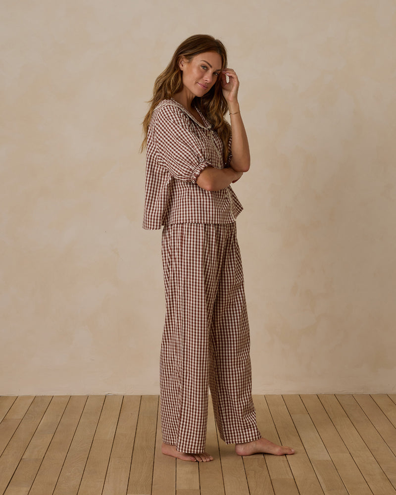 Women's Ruffle Pajamas || Brick Gingham