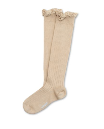 Collégien Josephine Lace Ruffle Trim Knee Socks | Sable