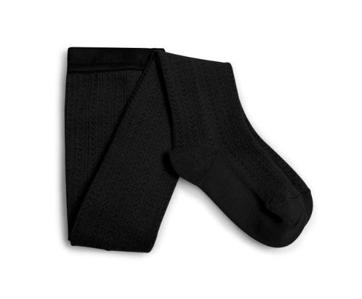 Angélique - Pointelle Merino Wool Tights - Noir de Charbon (Black)