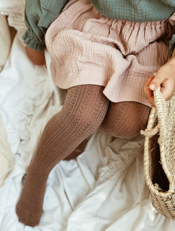 Angélique - Pointelle Merino Wool Tights - Noir de Charbon (Black)