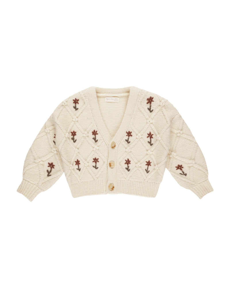 Boxy Cardigan || Winter Floral Embroidery, Girls Sweater, Rylee + Cru - All The Little Bows