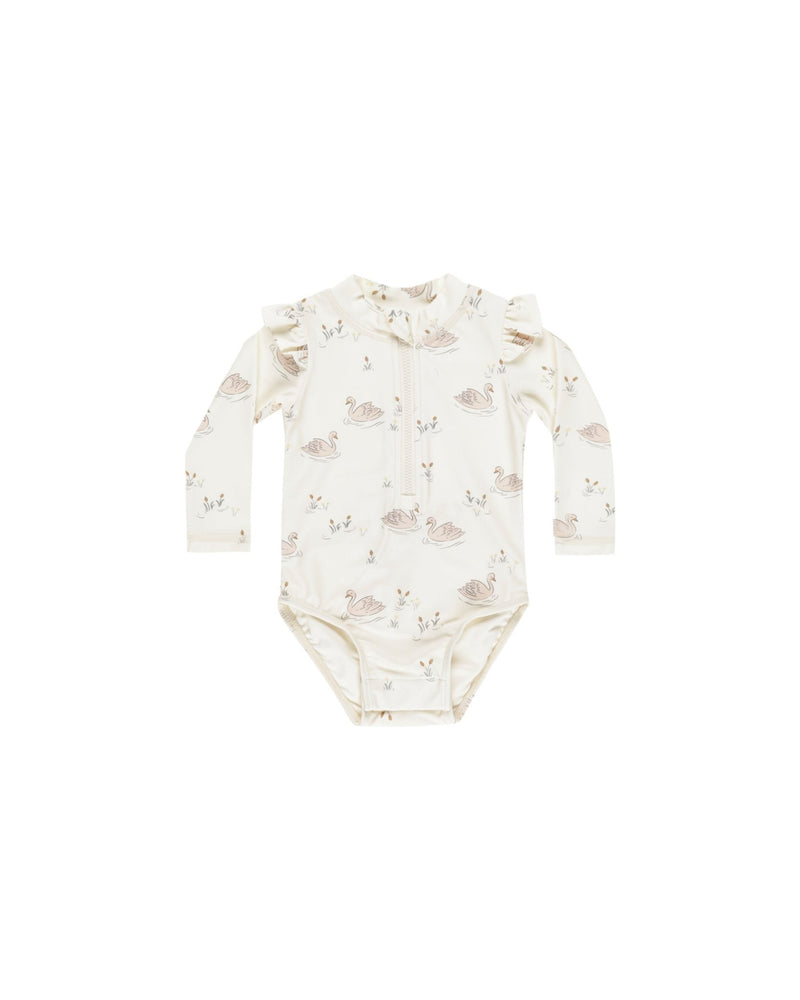 Byron Rashguard One - Piece || Swans, Baby / Toddler Girls Swim, Quincy Mae - All The Little Bows