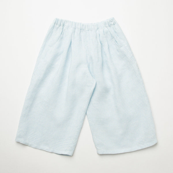 Chess Trousers | Baby Blue & Milk Mini Check Linen, , Nellie Quats - All The Little Bows