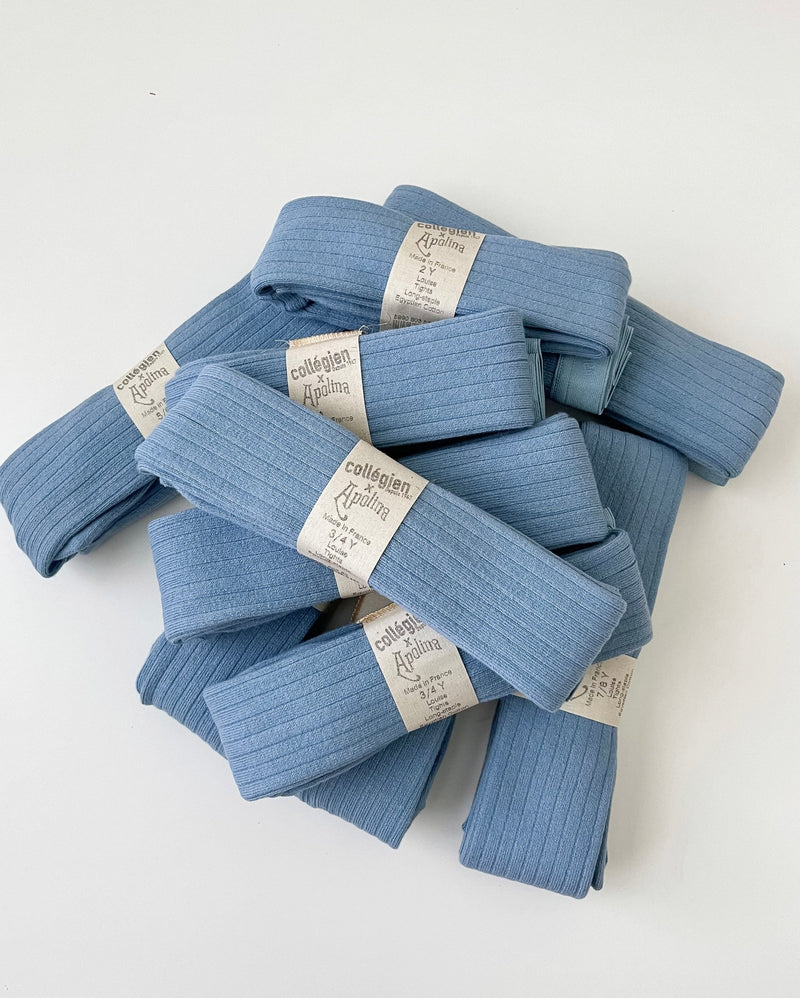 Collégien x Apolina Louise Ribbed Tights | Bleu Azur, , Collégien - All The Little Bows