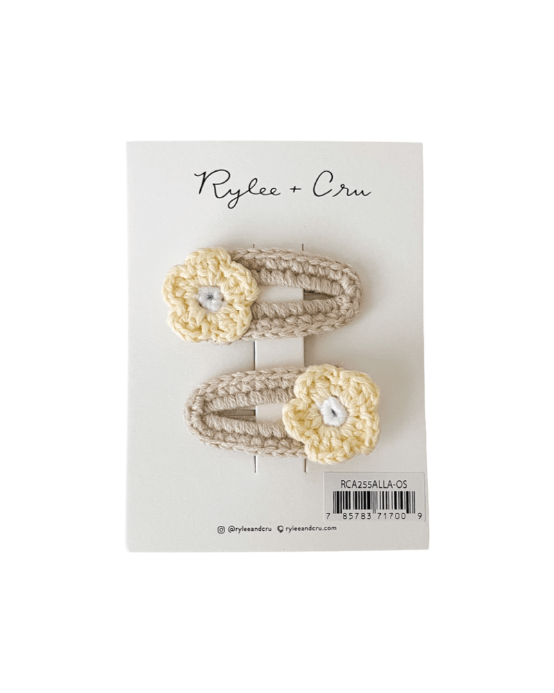 Crochet Clips || Yellow Daisy, Girls Hair Clips, Rylee + Cru - All The Little Bows