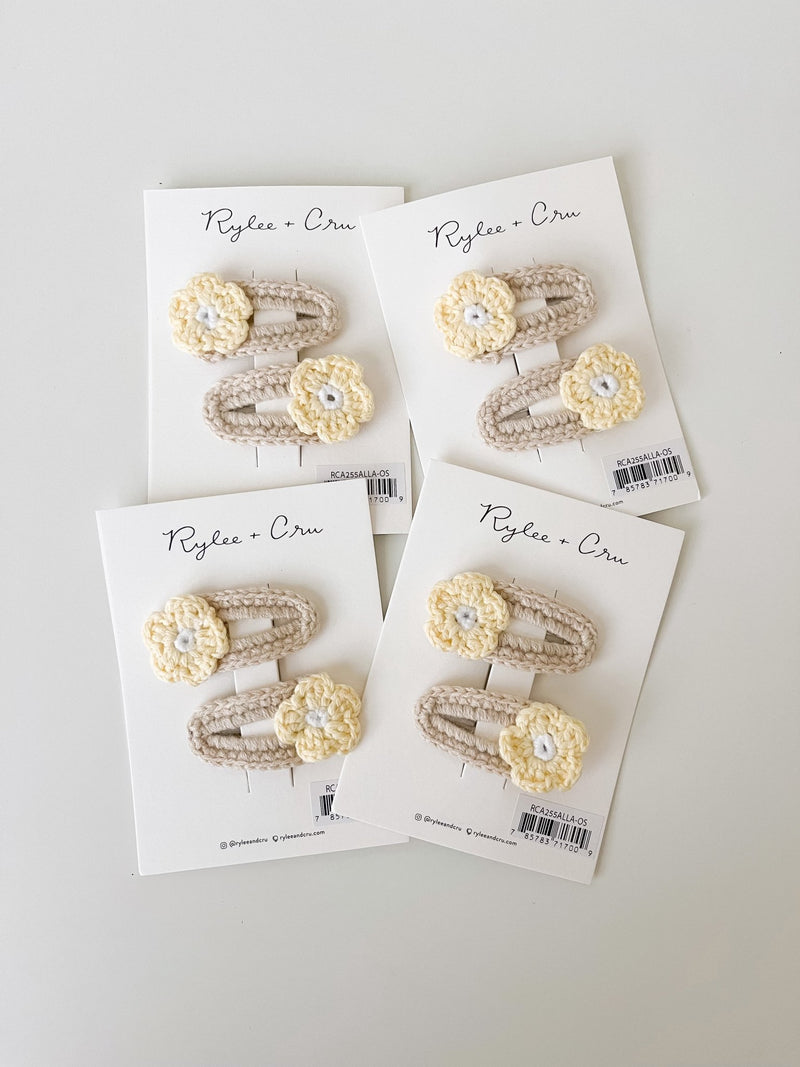 Crochet Clips || Yellow Daisy, Girls Hair Clips, Rylee + Cru - All The Little Bows