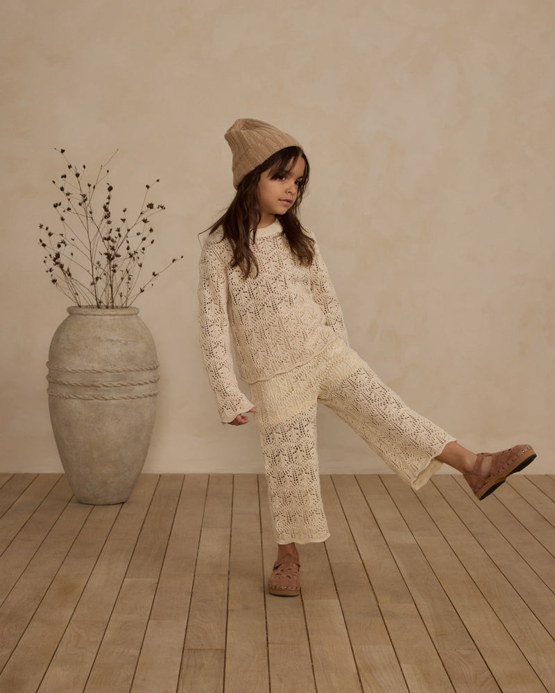 Crochet Knit Pant || Natural, Girls Pant, Rylee + Cru - All The Little Bows