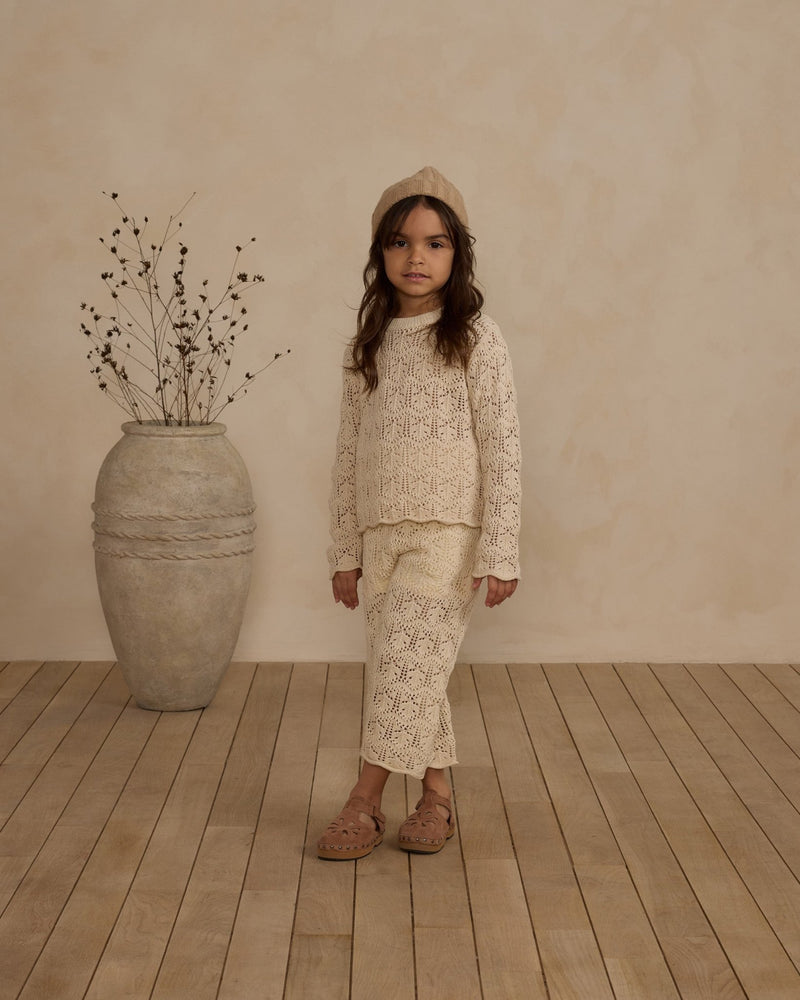 Crochet Knit Pant || Natural, Girls Pant, Rylee + Cru - All The Little Bows