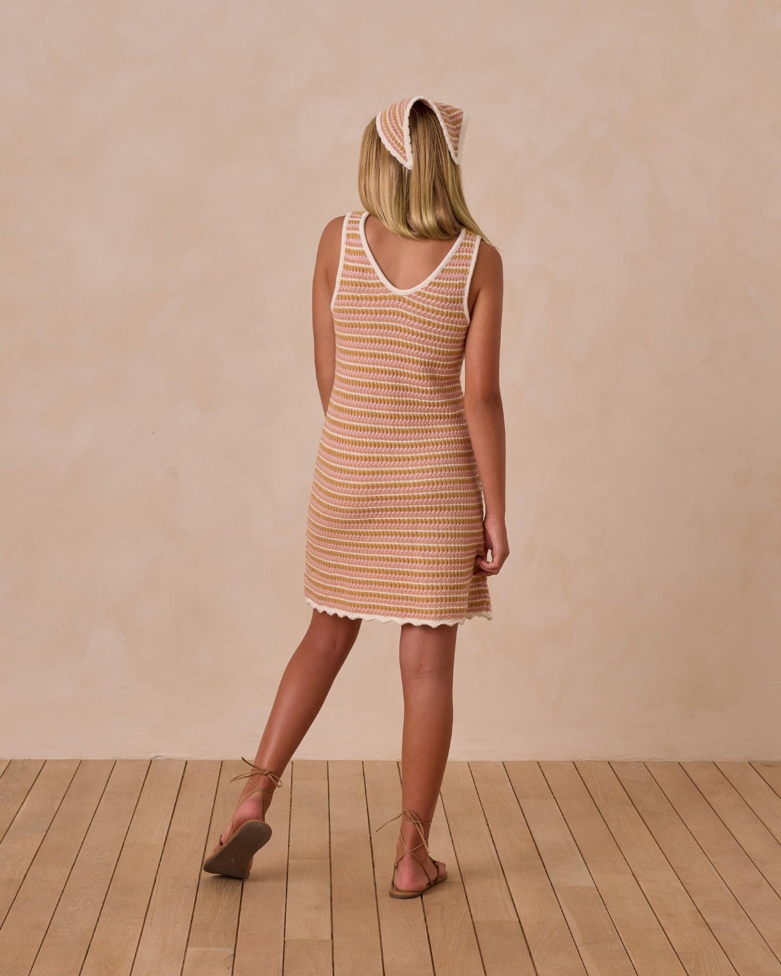 striped crochet dress Surf Gypsy Stripe Crochet Midi Dress with Side Ties Small / Ivory/Brown Stripe main image 0