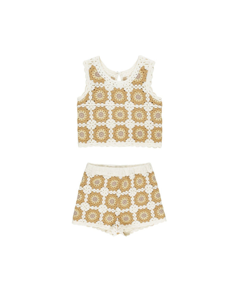 Crochet Tank Set || Marigold Daisy (+ Teen), TOP & SHORT, Rylee + Cru - All The Little Bows