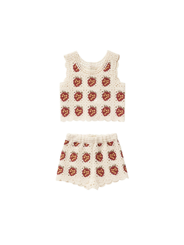 Crochet Tank Set || Strawberry, , Rylee + Cru - All The Little Bows