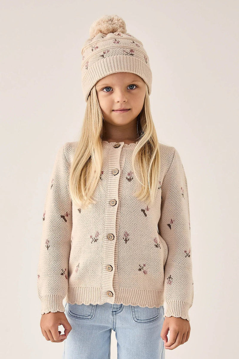 Delilah Cardigan - Jacquard Misty Rose, Girls Sweater, Jamie Kay - All The Little Bows