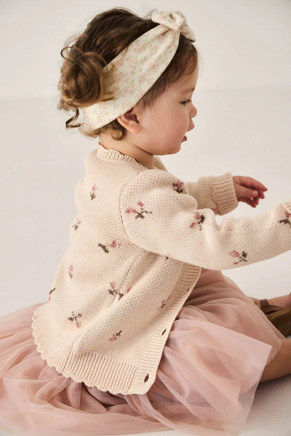 Delilah Cardigan - Jacquard Misty Rose, Girls Sweater, Jamie Kay - All The Little Bows