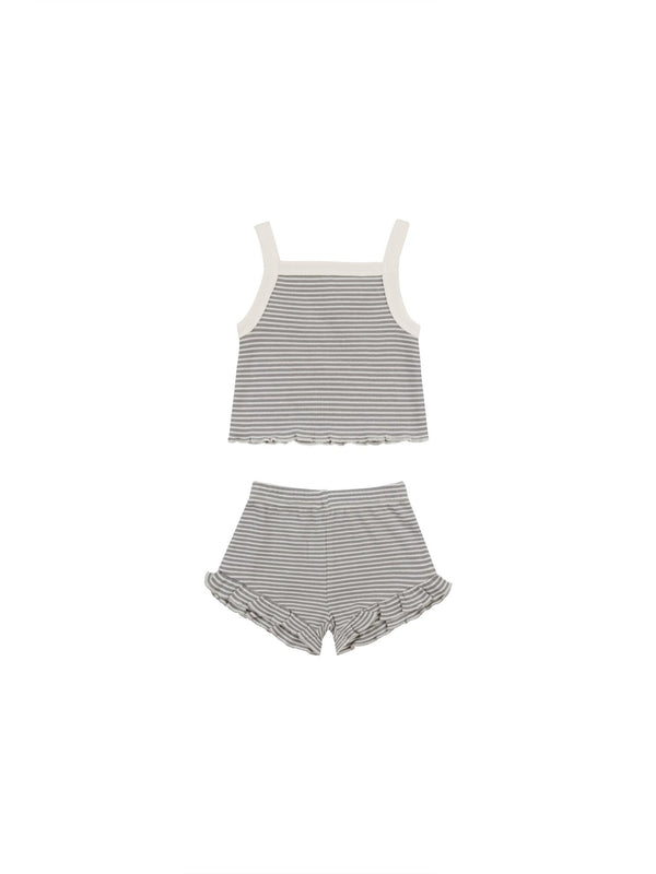 Evie Tank + Shortie Set || Lagoon Micro Stripe, Baby / Toddler Girls Set, Quincy Mae - All The Little Bows