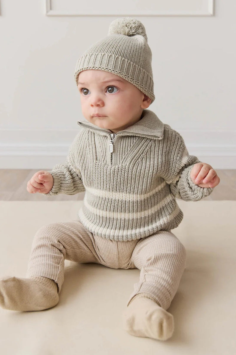 Jack Zip Jumper - Moss Marle Stripe, Boys Sweater, Jamie Kay - All The Little Bows
