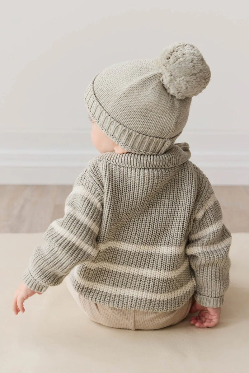 Jack Zip Jumper - Moss Marle Stripe, Boys Sweater, Jamie Kay - All The Little Bows