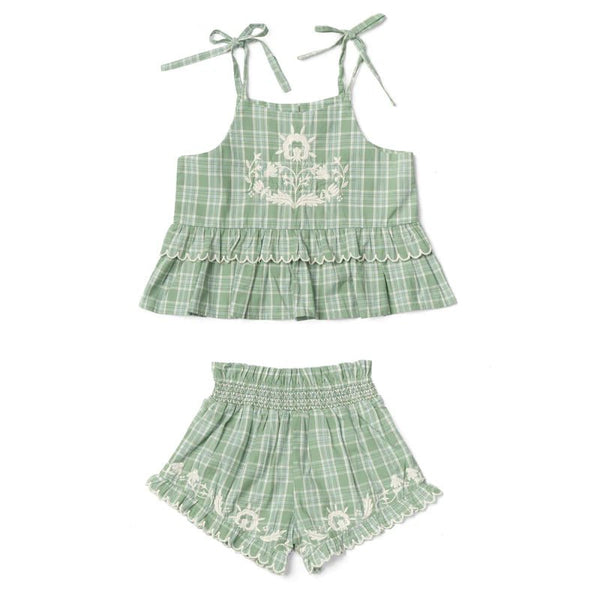 Lali - Summer Blossom Set | Garden Plaid w/ Embroidery, , Lali - All The Little Bows