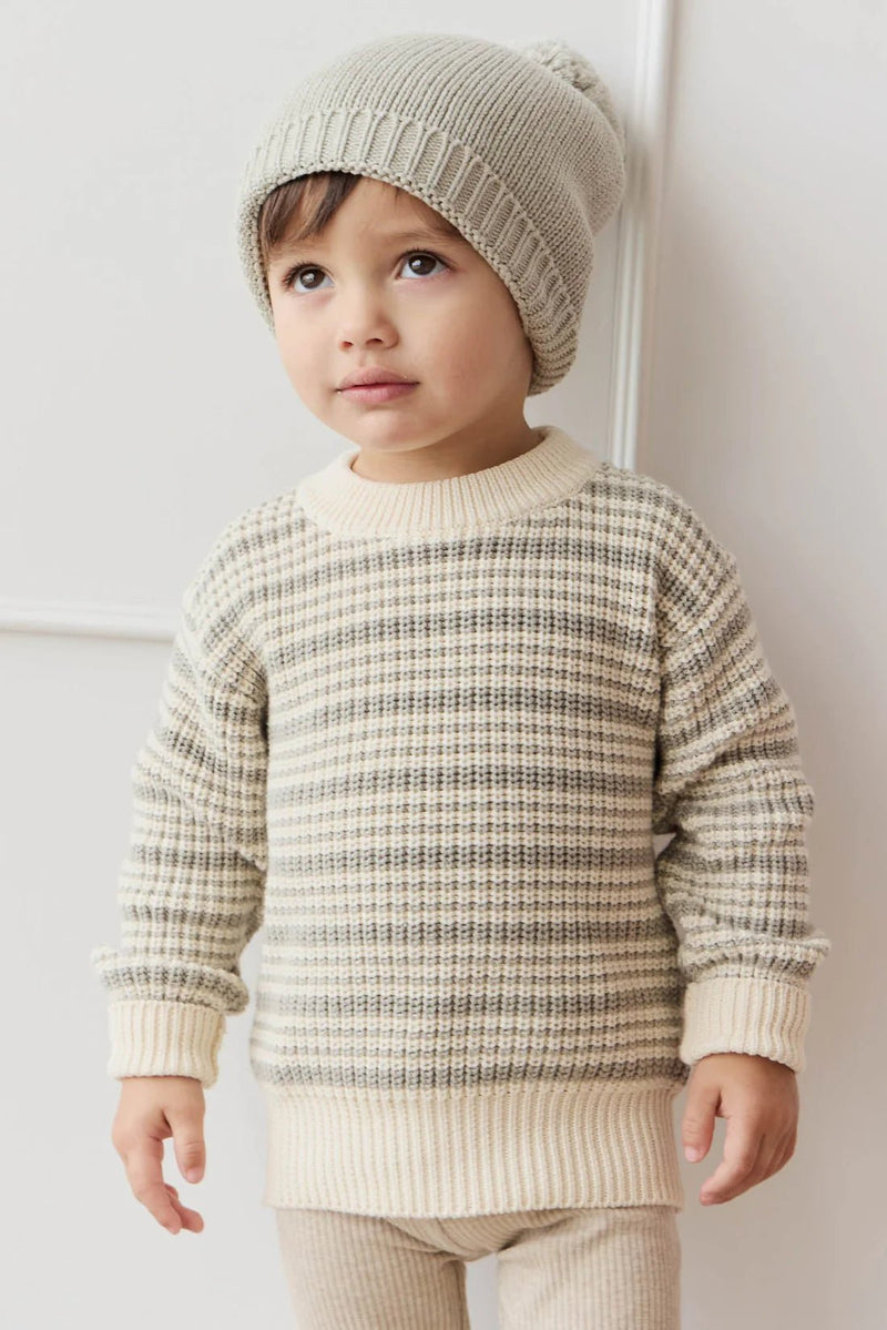 Leon Jumper - Harvest Stripe Moss/Cassava, Boys Sweater, Jamie Kay - All The Little Bows