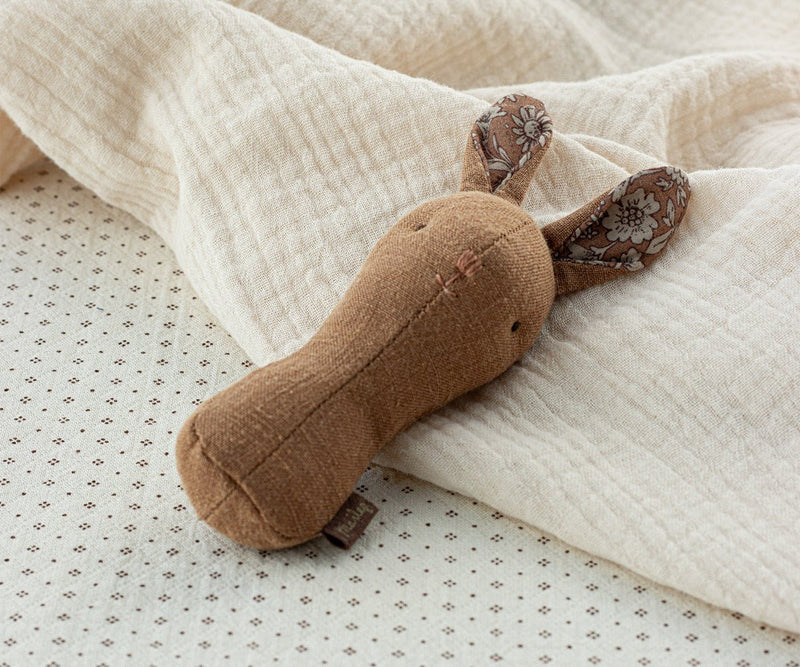 Lullaby friends, Bunny rattle - Chocolate, TOY, Maileg USA - All The Little Bows
