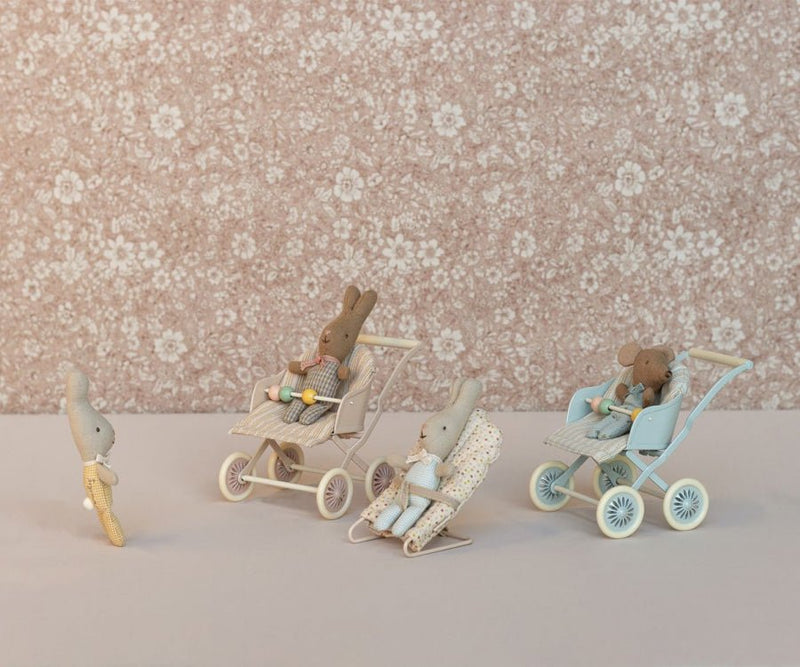 Maileg | Stroller, Baby Mouse - Blue, , Maileg - All The Little Bows