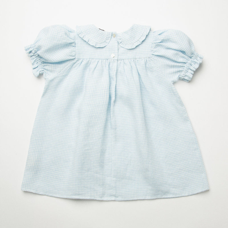 Marbles Dress | Baby Blue & Milk Mini Check Linen, , Nellie Quats - All The Little Bows