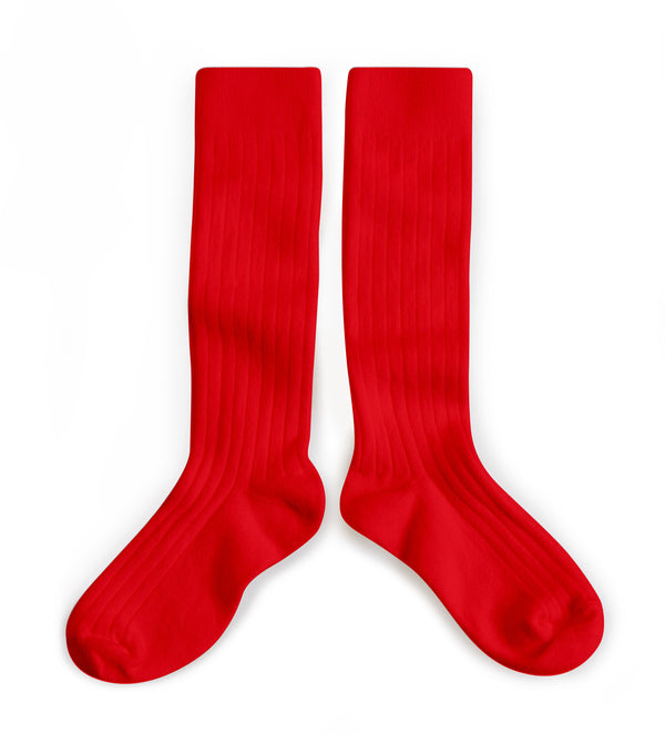 Collégien La Haute Ribbed Knee Socks | Coquelicot
