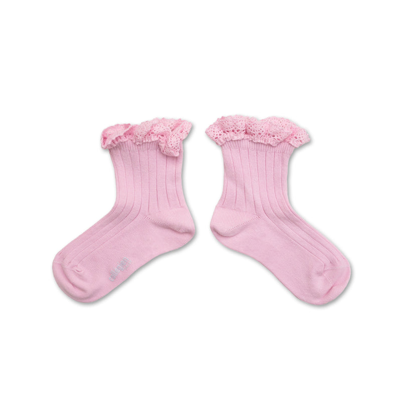 Collégien Lili Lace Ruffle Ankle Socks | Rose Dragée