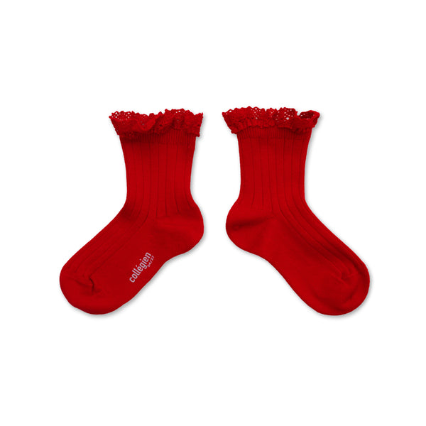 Collégien Lili Lace Ruffle Ankle Socks | Coquelicot