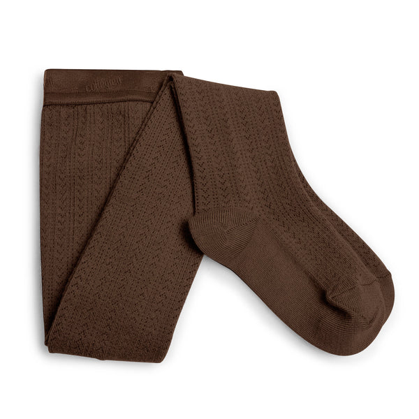 Angélique - Pointelle Merino Wool Tights - Chocolat au lait