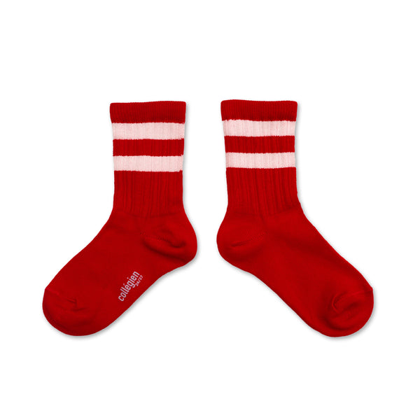 Collégien Nico Ribbed Varsity Crew Socks | Coquelicot