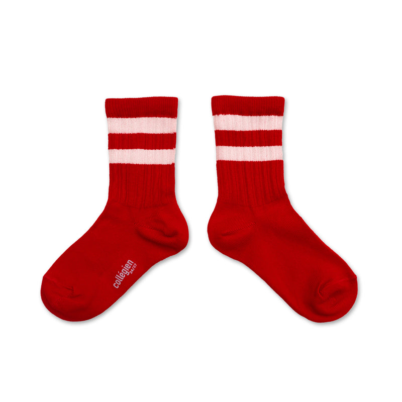 Collégien Nico Ribbed Varsity Crew Socks | Coquelicot