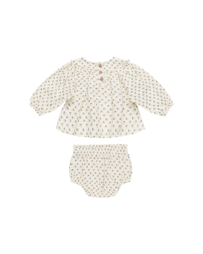 Mia Top & Bloomer Set || French Flora, Baby / Toddler Girls Woven Set, Quincy Mae - All The Little Bows