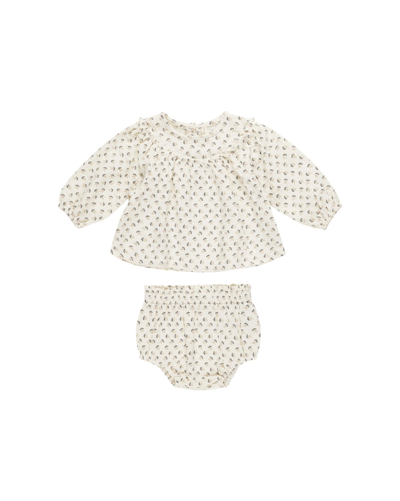 Mia Top & Bloomer Set || French Flora, Baby / Toddler Girls Woven Set, Quincy Mae - All The Little Bows