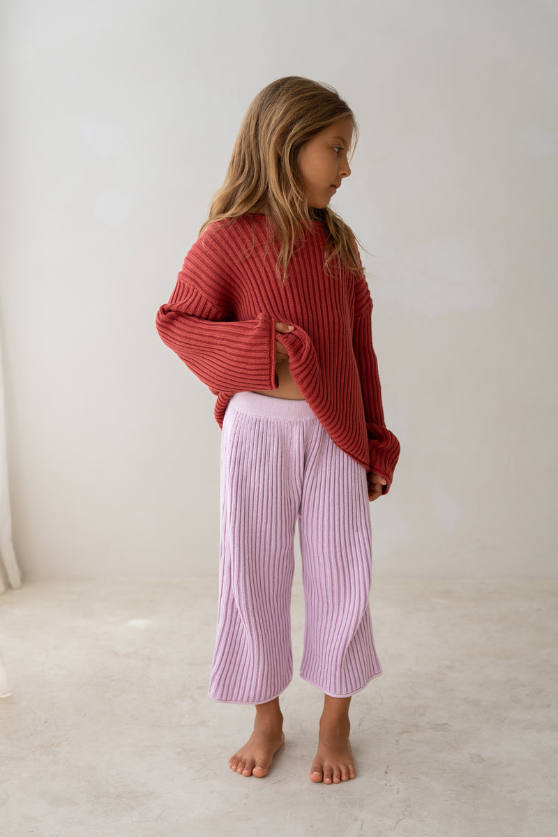 Essential 3/4 Knit Pants || Mauve Stripe