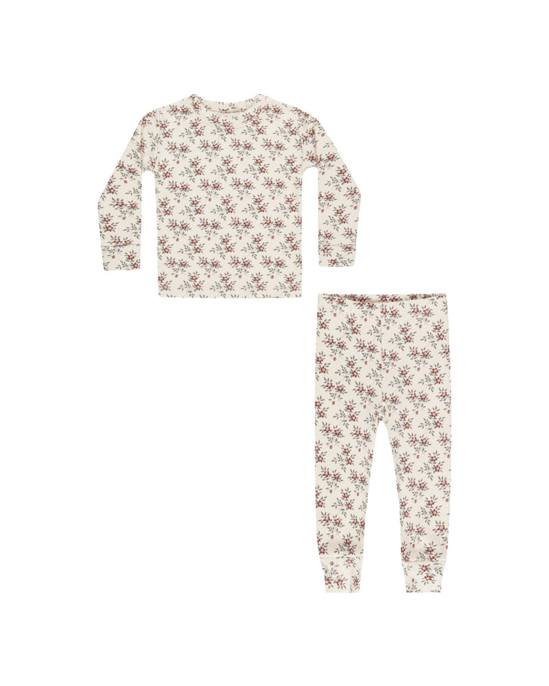 Organic Long Sleeve Pajama Set || Holiday Floral, Family Christmas Pajamas, Rylee + Cru - All The Little Bows