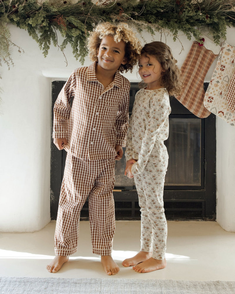 Organic Long Sleeve Pajama Set || Holiday Floral, Family Christmas Pajamas, Rylee + Cru - All The Little Bows