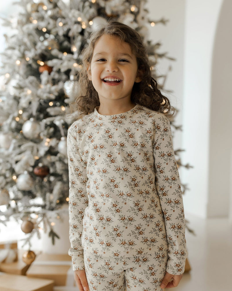 Organic Long Sleeve Pajama Set || Holiday Floral, Family Christmas Pajamas, Rylee + Cru - All The Little Bows