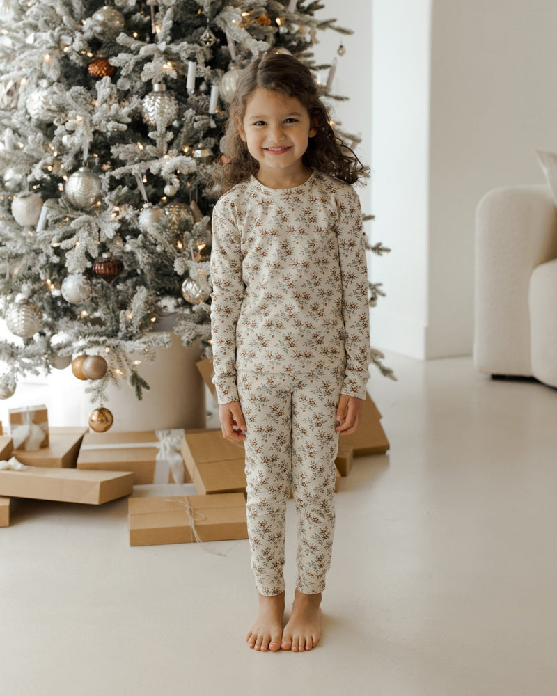 Organic Long Sleeve Pajama Set || Holiday Floral, Family Christmas Pajamas, Rylee + Cru - All The Little Bows
