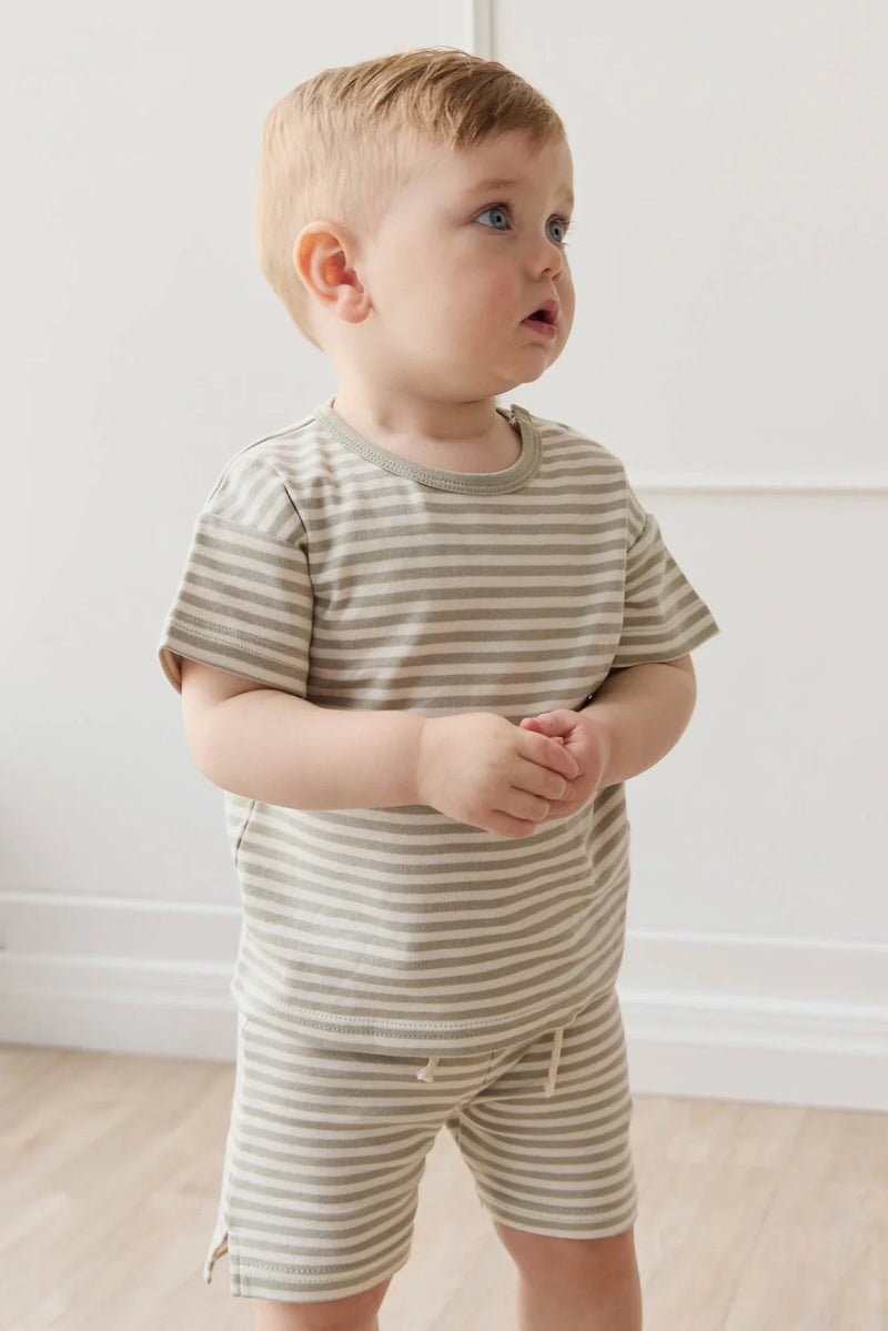 Pima Cotton Marley Short - Narrow Stripe Moss/Cloud, , Jamie Kay - All The Little Bows