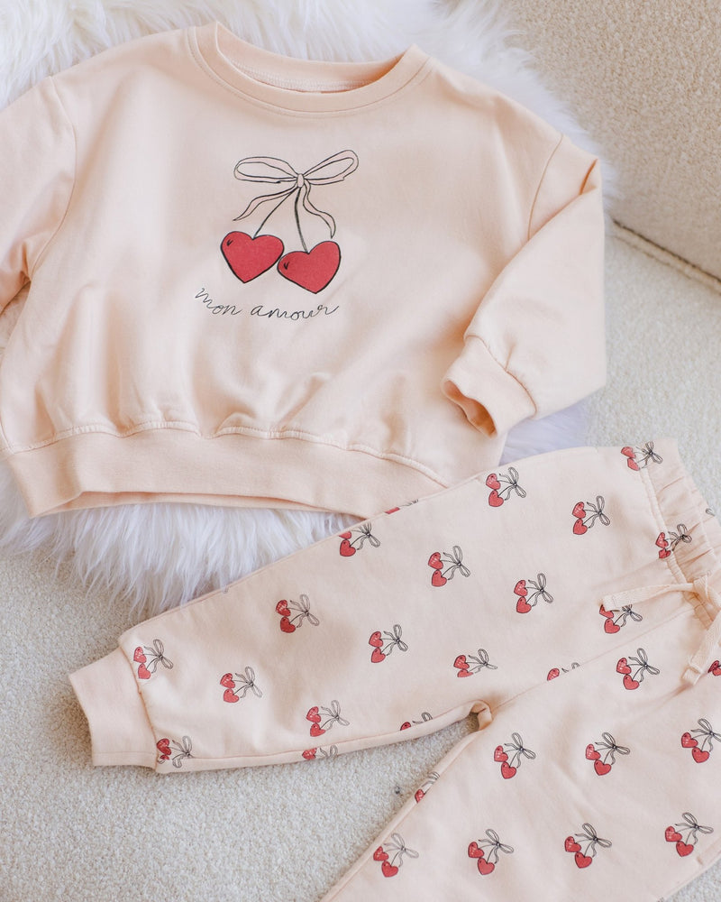 Relaxed Fleece Sweatpant || Mon Amour, Baby / Toddler Girls Pant, Quincy Mae - All The Little Bows