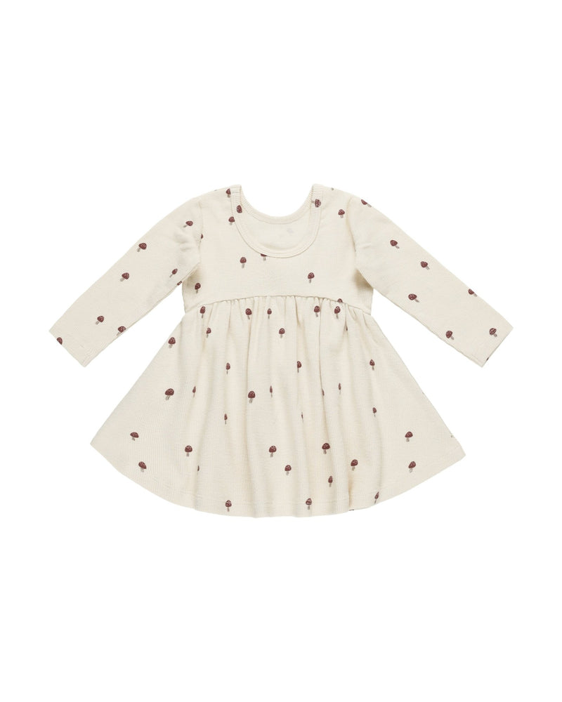 Ribbed Long Sleeve Dress || Mushrooms, Baby / Toddler Girls Dress, Quincy Mae - All The Little Bows