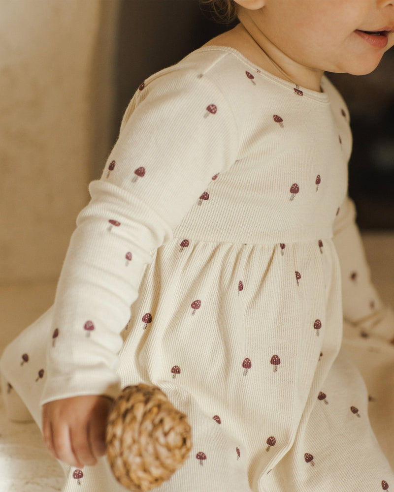 Ribbed Long Sleeve Dress || Mushrooms, Baby / Toddler Girls Dress, Quincy Mae - All The Little Bows